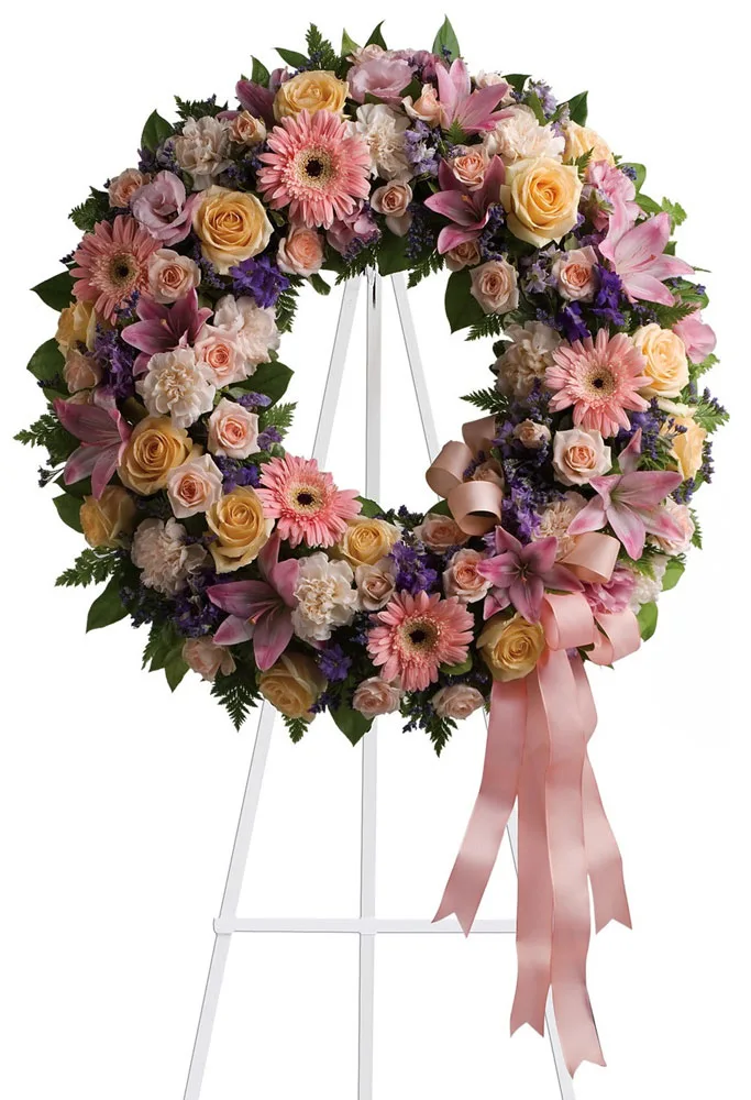 Coroana rotunda – Trandafiri, Minirosa, Gerbera, Lisianthum, Crin, Garoafe, Verdeata