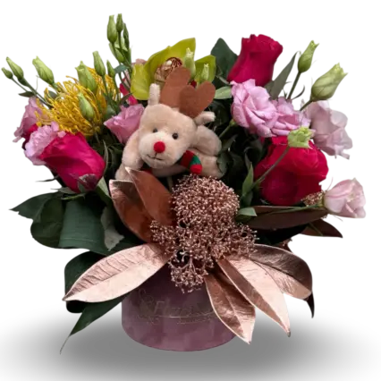 Aranjament Floral de Crăciun în Cutie – „Rudolph's Joy”