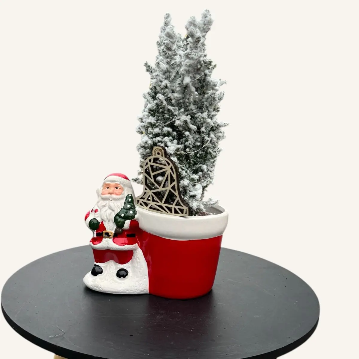 Brăduț Natural „Santa Pot” cu Accesorii Festive