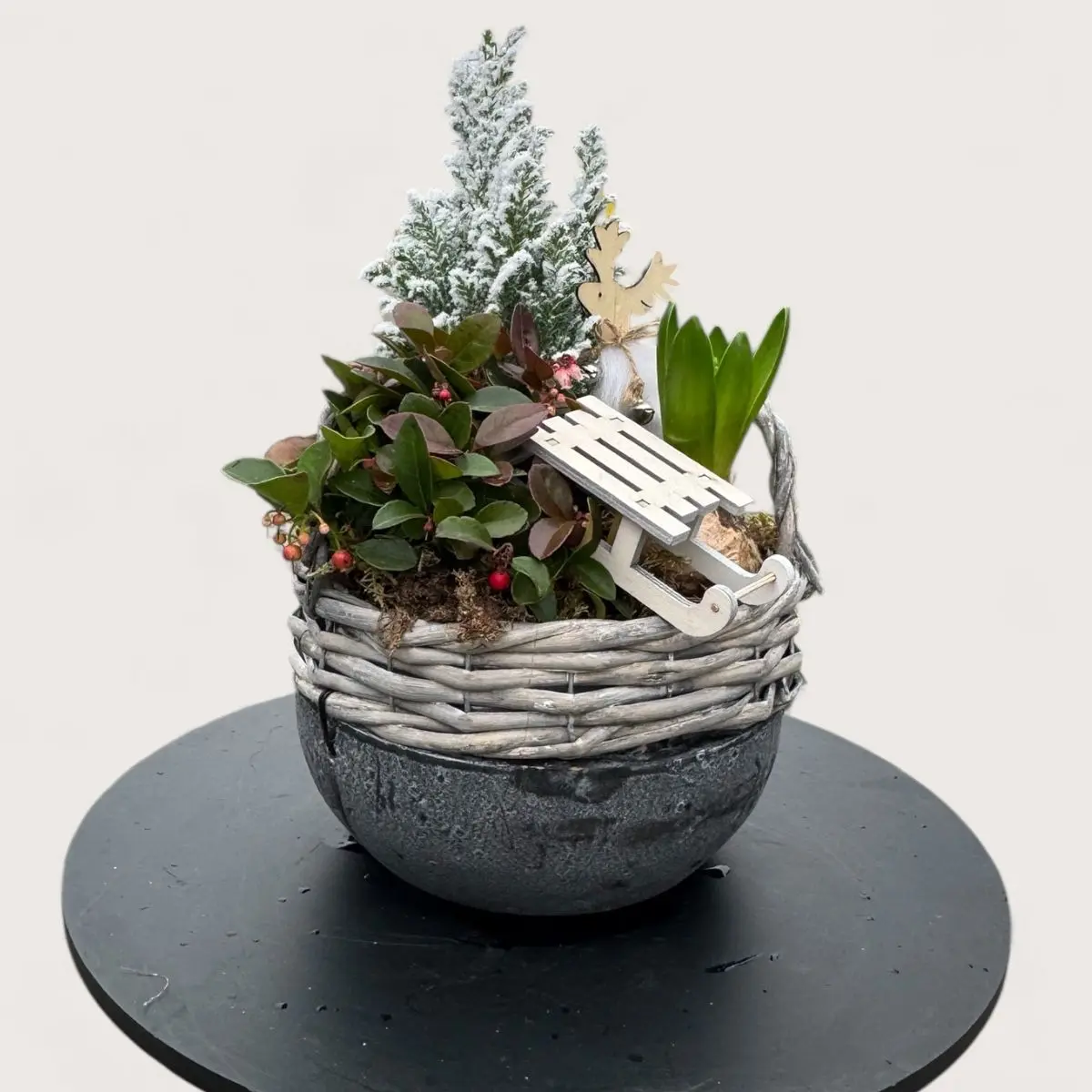 Aranjament Festiv „Winter Sledge” cu Plante & Accesorii
