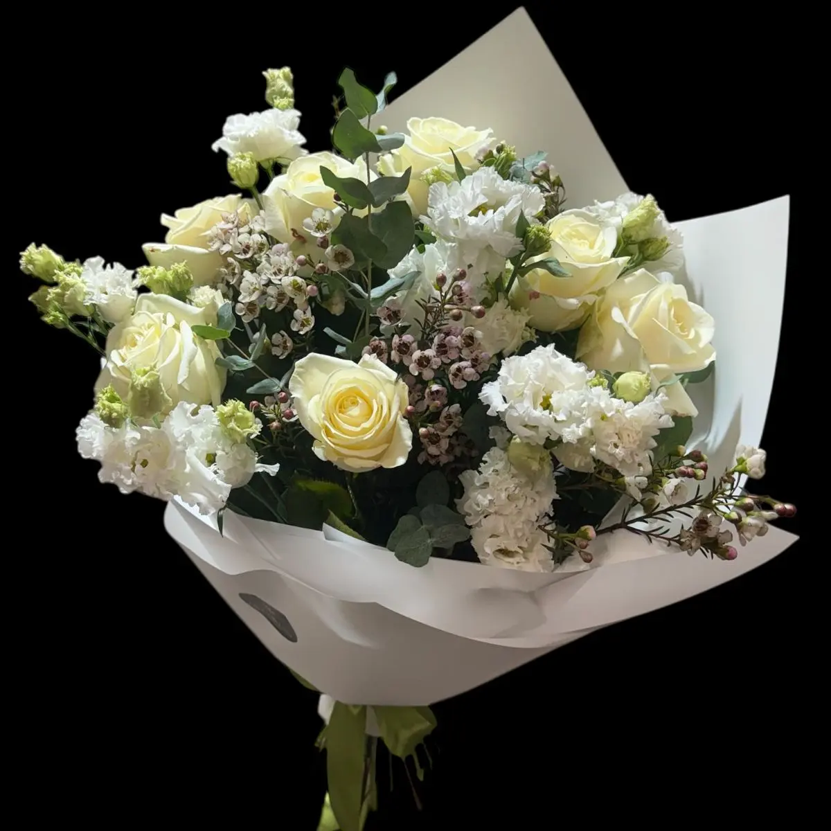 Buchet "Pure Elegance" – 7 Trandafiri & Eustoma Albă - imagine 2