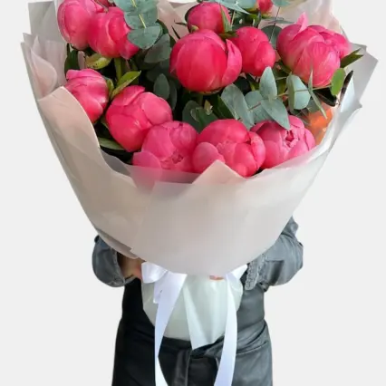 Buchet 15 bujori Coral Charm
