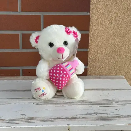 Ursulet pufos 'It's GIRL' cu suzetă roz