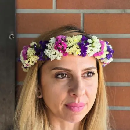 Coroniță delicată flori uscate multicolore