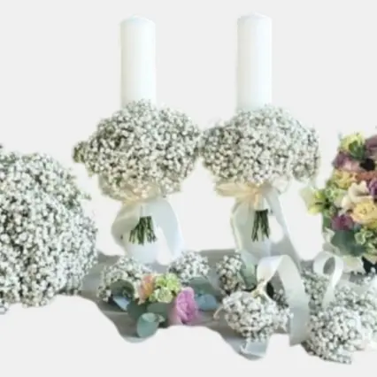 Set cununie complet cu lumanări și buchete elegante